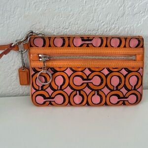 Coach Poppy Y2K Op Art Wristlet Pink & Orange